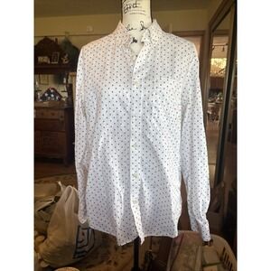 Banana Republic White Button Down Oxford Shirt Red Floral Pattern Size: Large